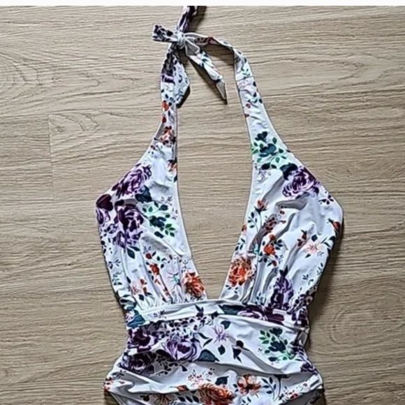 Cupshe Floral Cross Over Front One Piece M - Picture 4 of 6